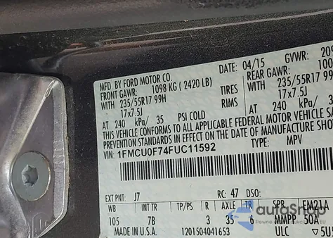 2015 Ford Escape S из США, поврежденный, VIN 1FMCU0F74FUC11592